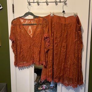 Torrid coral, two piece skirt and blouse combo